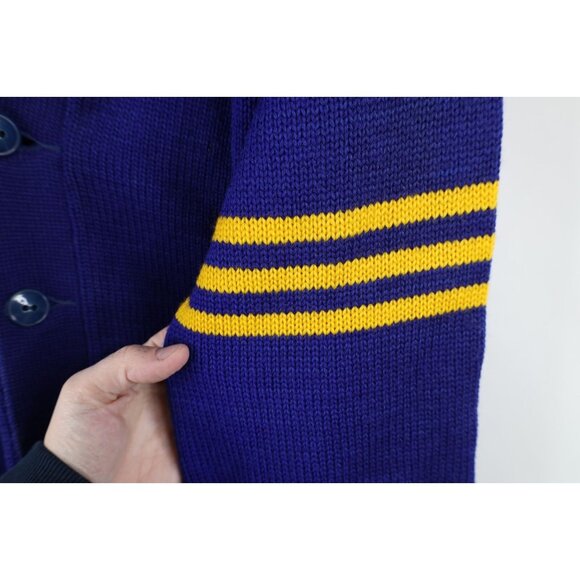 Vtg 50s 60s New Era Mens M Striped Wool Varsity Letterman Cardigan Sweater USA - Picture 10 of 16